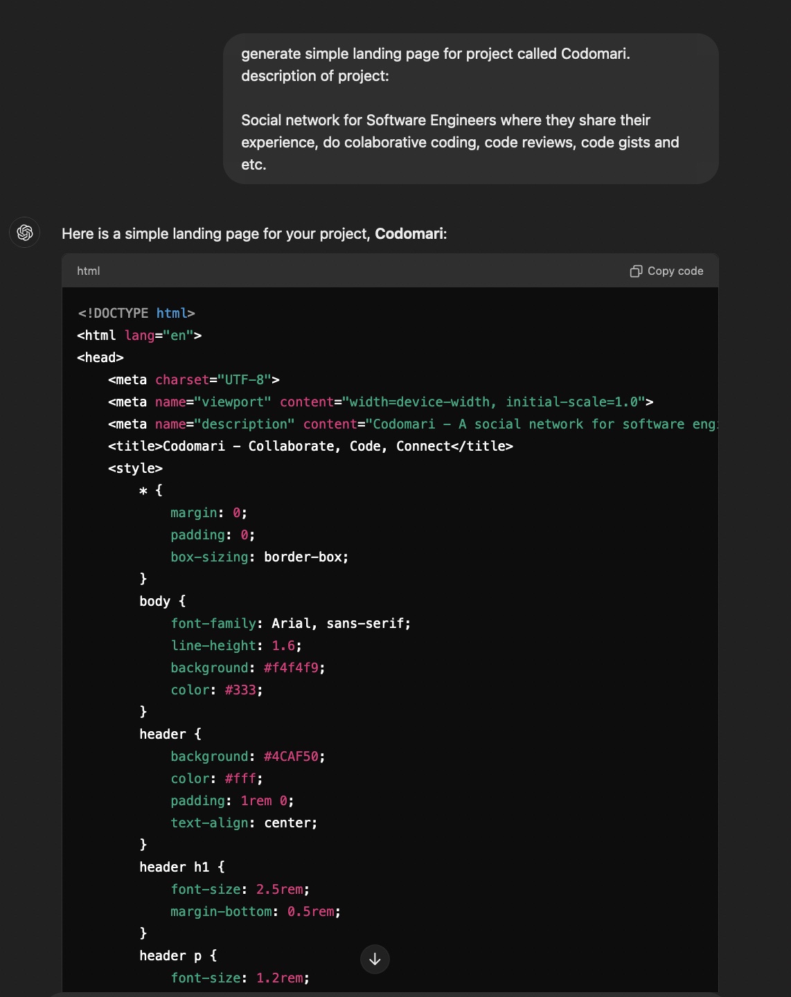 chatgpt landing page